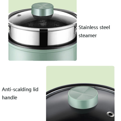 Multi-Function Electric-Cooker Mini Dormitory Student Cooking Rice Stir Frying Non-Stick Pot, 110V US Plug, Colour: Green Manual with Steaming Grid(1.7L) - Home & Garden by buy2fix | Online Shopping UK | buy2fix