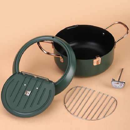 20cm Fryer Pot Household Non-Stick Pan Temperature Control Mini Frying Pot(Olive Green) - Home & Garden by buy2fix | Online Shopping UK | buy2fix