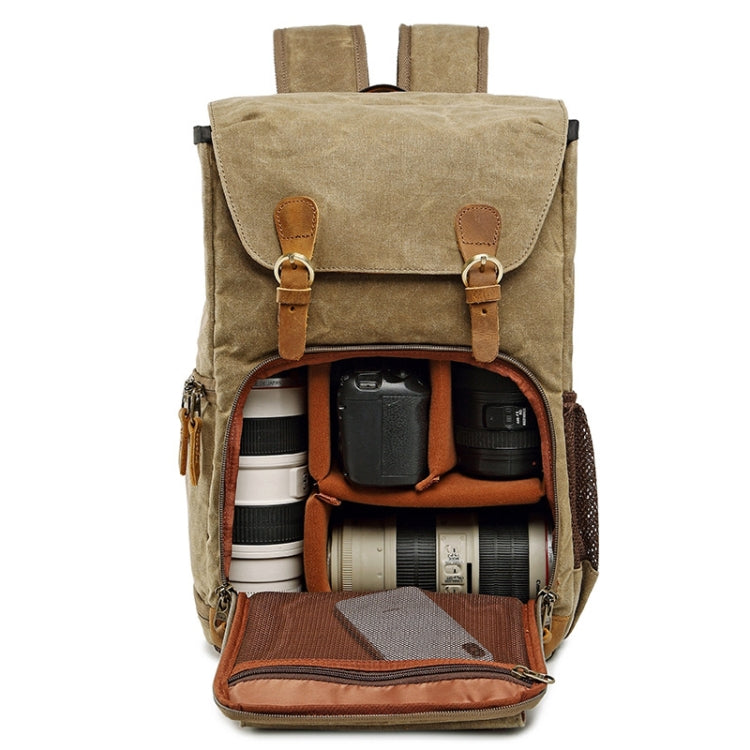 Batik Canvas Waterproof Photography Bag Outdoor Wear-resistant Large Camera Photo Backpack Men for Nikon / Canon / Sony / Fujifilm(Khaki) - Camera Accessories by buy2fix | Online Shopping UK | buy2fix