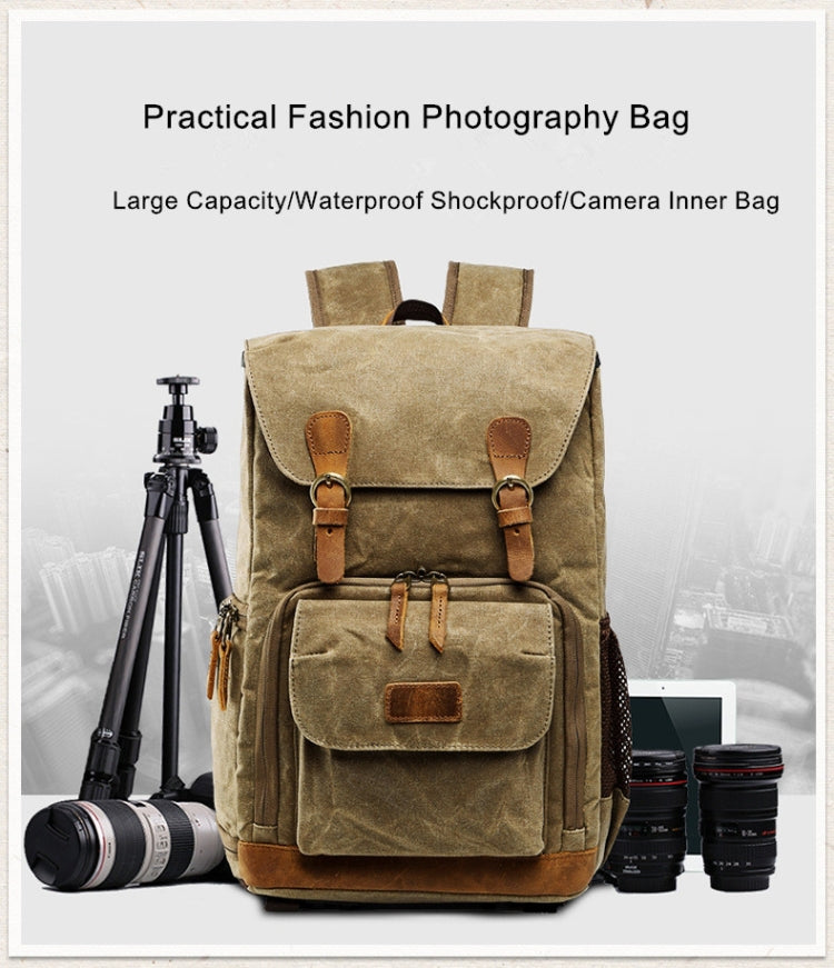 Batik Canvas Waterproof Photography Bag Outdoor Wear-resistant Large Camera Photo Backpack Men for Nikon / Canon / Sony / Fujifilm(Khaki) - Camera Accessories by buy2fix | Online Shopping UK | buy2fix