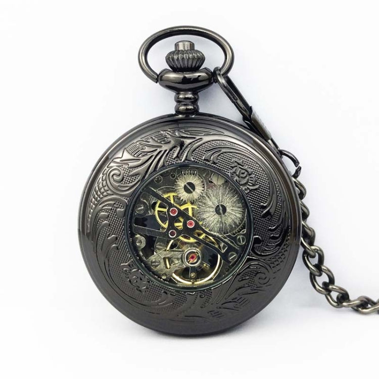 Classical Mechanical Pocket Watch Large Retro Gear Embossed Hollow Pocket Watch(Black) - Necklace Watch Watches by buy2fix | Online Shopping UK | buy2fix