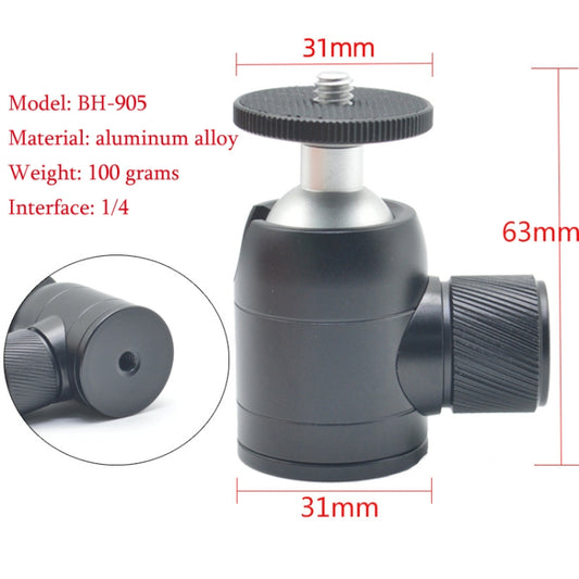 BH-905 Mini Desktop Aluminum Alloy Tripod Mini Ball Head 360 Degree Pan 90 Degree Tilt Tripod by buy2fix