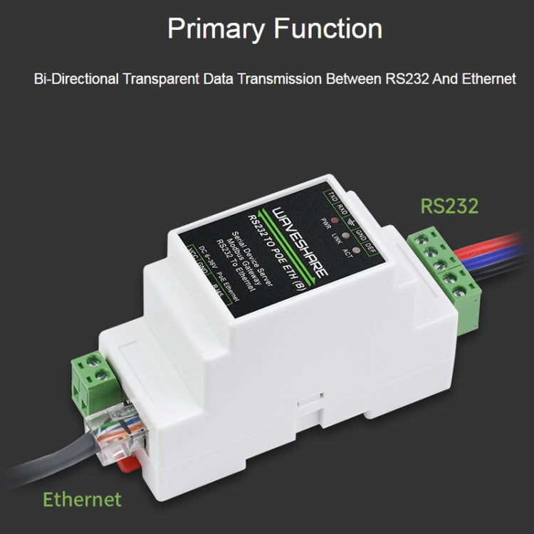 Waveshare 23951 Industrial Serial Server RS232 to RJ45 Ethernet TCP/IP to Serial with POE - Consumer Electronics by WAVESHARE | Online Shopping UK | buy2fix