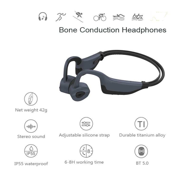 K7 Bone Conduction Bluetooth 5.0 Wireless Earphone Waterproof Headphones 16GB RAM(Black) - Bluetooth Earphone by buy2fix | Online Shopping UK | buy2fix