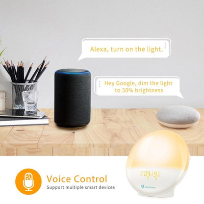 Alexa Voice-Activated Electronic Alarm Clock Sunrise Wake Up Night Light Support Smart APP Control, UK Plug(White) - Alarm Clocks by buy2fix | Online Shopping UK | buy2fix