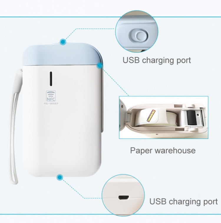 B100 Handheld Portable Bluetooth Mini Label Receipt Printer USB Charging Printer, Specification: Machine+White Label 10 Rolls - Consumer Electronics by buy2fix | Online Shopping UK | buy2fix