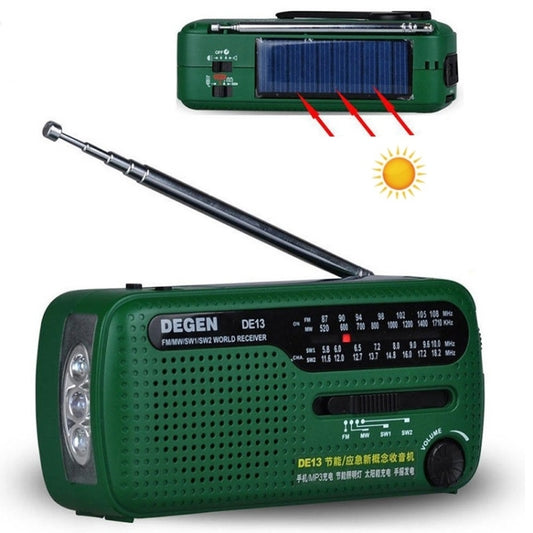 DE13 Hand-Cranked Power Full Band Solar Charging Emergency Outdoor Radio(Green) by buy2fix