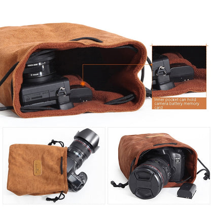 S.C.COTTON Liner Shockproof Digital Protection Portable SLR Lens Bag Micro Single Camera Bag Square Brown M - Camera Accessories by S.C.COTTON | Online Shopping UK | buy2fix