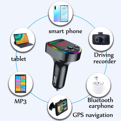 F5 Car FM Transmitter Bluetooth Hands-Free MP3 Music Player Colorful Atmosphere Light - Bluetooth Car Kits by buy2fix | Online Shopping UK | buy2fix