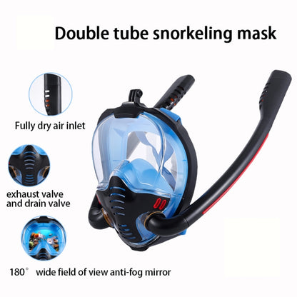 Snorkeling Mask Double Tube Silicone Full Dry Diving Mask Adult Swimming Mask Diving Goggles, Size: S/M(White/Blue) - DJI & GoPro Accessories by buy2fix | Online Shopping UK | buy2fix