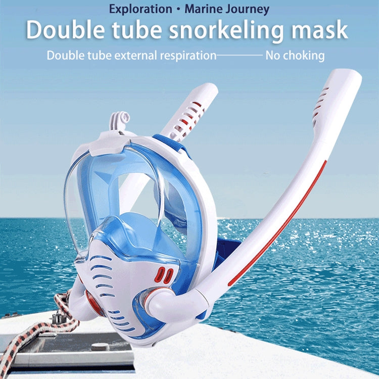 Snorkeling Mask Double Tube Silicone Full Dry Diving Mask Adult Swimming Mask Diving Goggles, Size: S/M(Black/Blue) - DJI & GoPro Accessories by buy2fix | Online Shopping UK | buy2fix