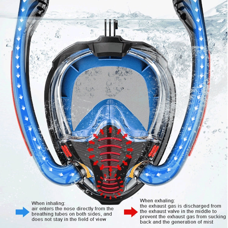 Snorkeling Mask Double Tube Silicone Full Dry Diving Mask Adult Swimming Mask Diving Goggles, Size: S/M(Black/Blue) - DJI & GoPro Accessories by buy2fix | Online Shopping UK | buy2fix