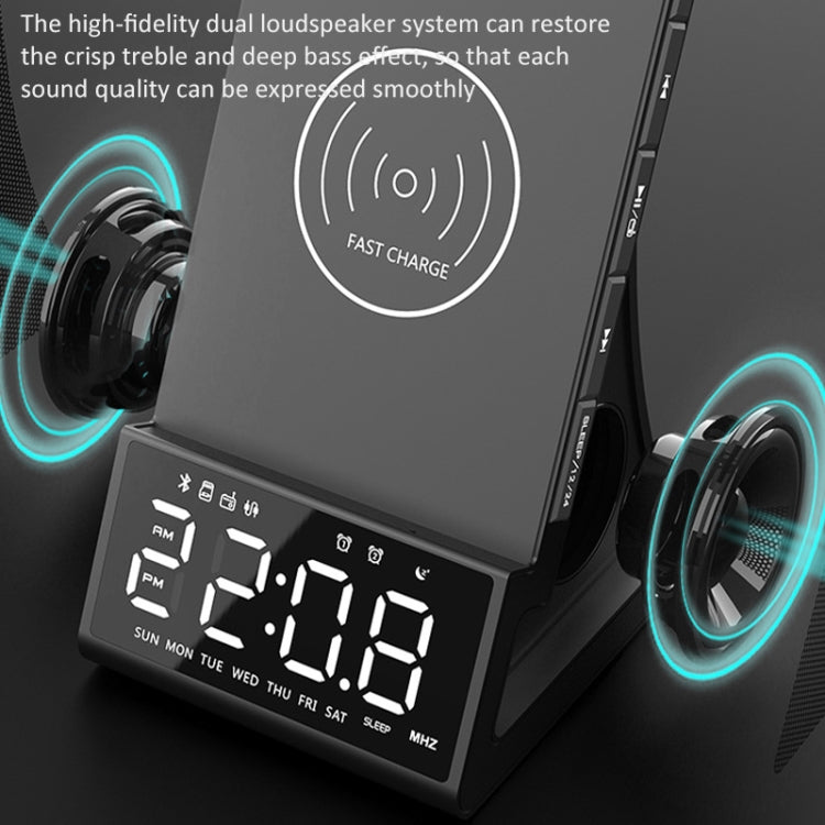 X7 Multifunctional Wireless Charging Bluetooth Speaker with Alarm Clock & Radio & Remote Control, Specification: EU Plug - Desktop Speaker by buy2fix | Online Shopping UK | buy2fix