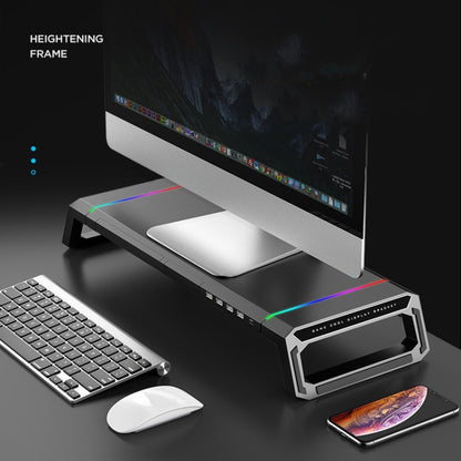 ICE COOREL T1 Monitor Increased Rack Foldable Laptop Stand With RGB Lighting & 4xUSB2.0 Expansion Interface(Obsidian Black) - Computer & Networking by buy2fix | Online Shopping UK | buy2fix