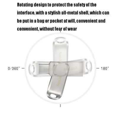 SanDisk Type-C + USB 3.1 Interface OTG High Speed Computer Phone U Disk, Colour: SDDDC4 Silver Metal Shell, Capacity: 64GB - USB Flash Drives by SanDisk | Online Shopping UK | buy2fix