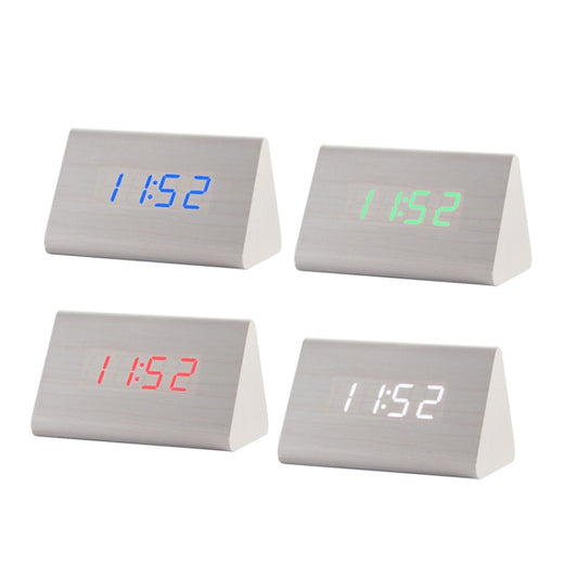 Mute Luminous Electronic Clock Wooden Sound Control Small Triangle Alarm Clock White Wood White Light by buy2fix
