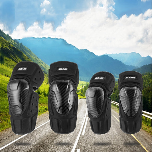 SULAITE Off-Road Motorcycle Windproof Warmth Drop-Proof Breathable Carbon Fiber Protective Gear, Specification: Knee Pads+Elbow Pads by SULAITE