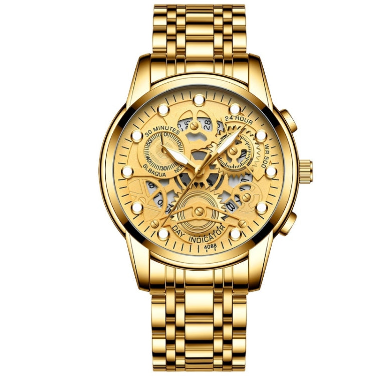 FNGEEN 4088 Men Hollow Quartz Watch Student Waterproof Luminous Watch(Full Gold Gold Surface) - Alloy Watches by FNGEEN | Online Shopping UK | buy2fix