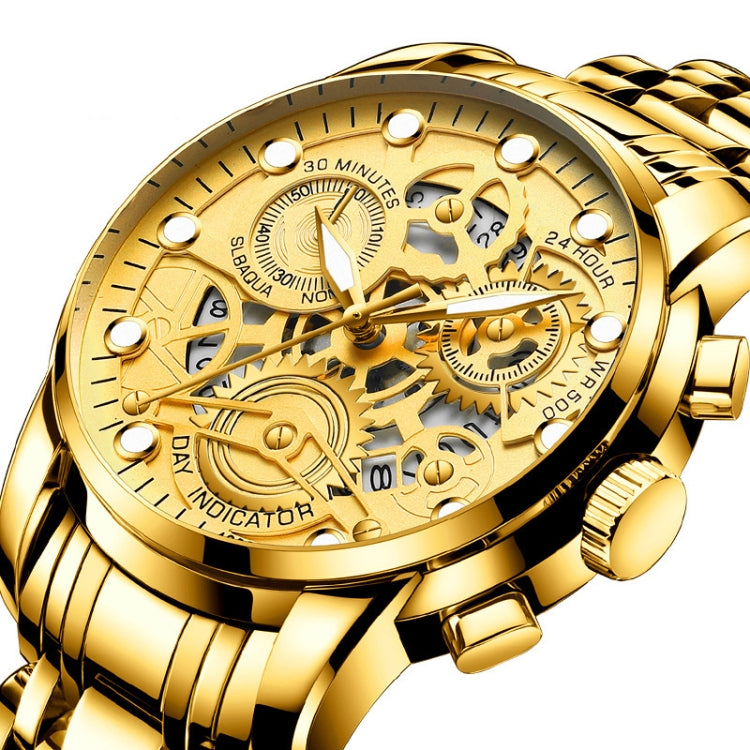 FNGEEN 4088 Men Hollow Quartz Watch Student Waterproof Luminous Watch(Gold Black Surface) - Alloy Watches by FNGEEN | Online Shopping UK | buy2fix