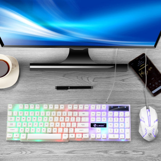 LIMEIDE GTX300 1600DPI 104 Keys USB Rainbow Suspended Backlight Wired Luminous Keyboard and Mouse Set, Cable Length: 1.4m(White) by LIMEIDE