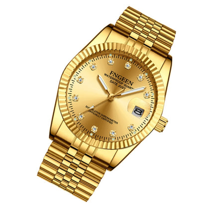 FNGEEN 7008 Men Fashion Diamond Dial Watch Couple Watch(Full Gold Gold Surface) - Couple Watches by FNGEEN | Online Shopping UK | buy2fix