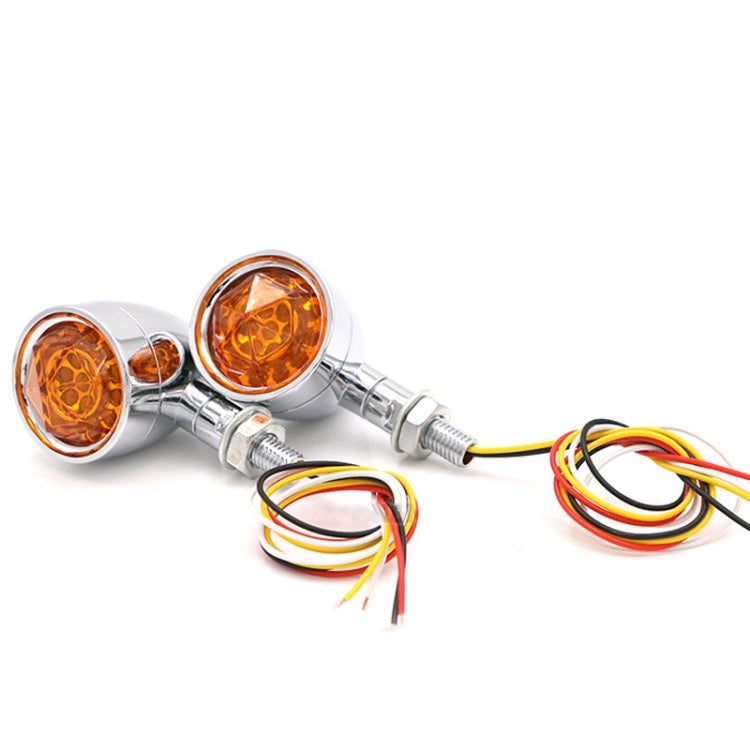 1pair Motorcycle Universal Retro LED Turn Signal Light(Electroplating Shell Yellow Cover) by buy2fix