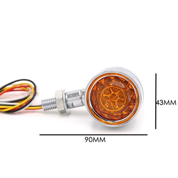 1pair Motorcycle Universal Retro LED Turn Signal Light(Electroplating Shell Yellow Cover) by buy2fix