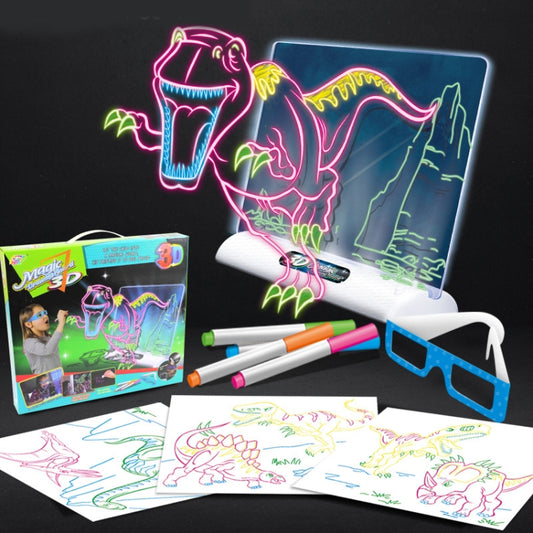 3D Fluorescent Drawing Board Magic Luminous Three-Dimensional Writing Board Graffiti Board Lighting Puzzle Children Drawing Board,Style: Large Drawing Board (Dinosaur Version) by buy2fix