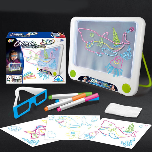 3D Fluorescent Drawing Board Magic Luminous Three-Dimensional Writing Board Graffiti Board Lighting Puzzle Children Drawing Board,Style: Drawing Screen (Ocean Version) by buy2fix