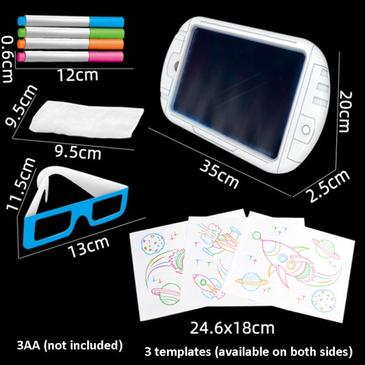 3D Fluorescent Drawing Board Magic Luminous Three-Dimensional Writing Board Graffiti Board Lighting Puzzle Children Drawing Board,Style: YM163(Dinosaur Version) by buy2fix