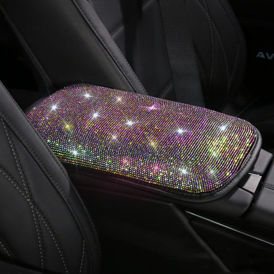 Car Diamond Armrest Box Cushion Personalized Car Decorations Dirt And Non-Slip(Black Colorful Diamond) by buy2fix