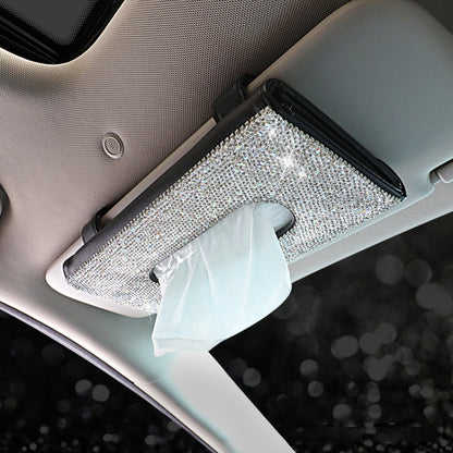 Car Tissue Box Car Hanging Sun Visor Pumping Box(Black White Diamonds) by buy2fix