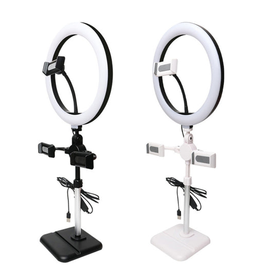 Telescopic Adjustment Live Frame Desktop Tablet Mobile Phone Bracket, Specification: K07 Three-seat With Fill Light (Black) by buy2fix