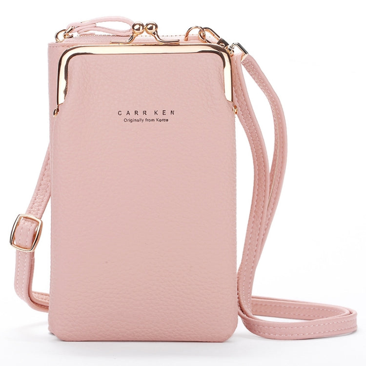 H2107 Ladies Mobile Phone Bag Shoulder Messenger Bag Pebbled Zipper Wallet(Pink) - Single-shoulder Bags by buy2fix | Online Shopping UK | buy2fix