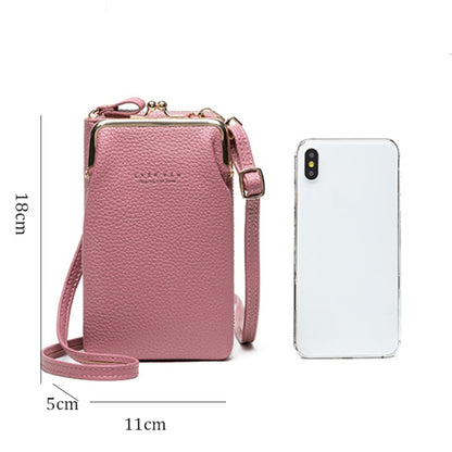 H2107 Ladies Mobile Phone Bag Shoulder Messenger Bag Pebbled Zipper Wallet(Pink) - Single-shoulder Bags by buy2fix | Online Shopping UK | buy2fix