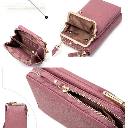 H2107 Ladies Mobile Phone Bag Shoulder Messenger Bag Pebbled Zipper Wallet(Shallow Purple) - Home & Garden by buy2fix | Online Shopping UK | buy2fix