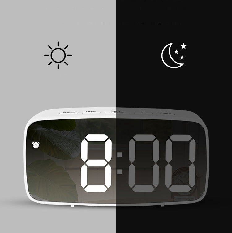 Mirror Bedside Alarm Clock Battery Plug-In Dual-Purpose LED Clock, Colour: Arc-shaped White Shell (Mirror White Light) - Alarm Clocks by buy2fix | Online Shopping UK | buy2fix