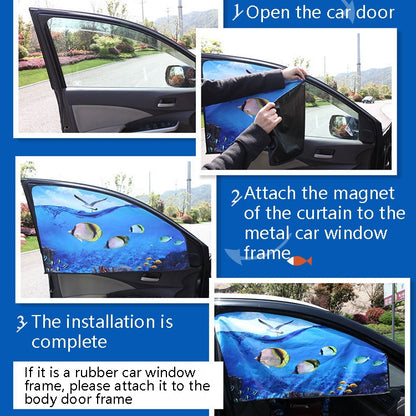 Automobile Sunshade Car Windows Sun Protection And Heat Insulation Magnetic Telescopic Side Curtains(Auspicious Three Treasures Driving Position) by buy2fix