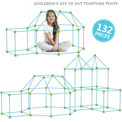 132 in 1 DIY Tent Toy Assembling Play House DIY Children Tent Building Toy( Round-Blue) - Toy Sports by buy2fix | Online Shopping UK | buy2fix