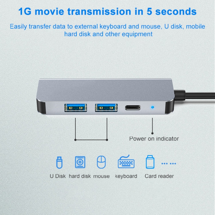 4 In 1 USB-C / Type-C To 4K HDMI + USB 3.0 + USB 2.0 + PD USB-C / Type-C Charging Ports Multifunctional HUB Docking Station - Computer & Networking by buy2fix | Online Shopping UK | buy2fix