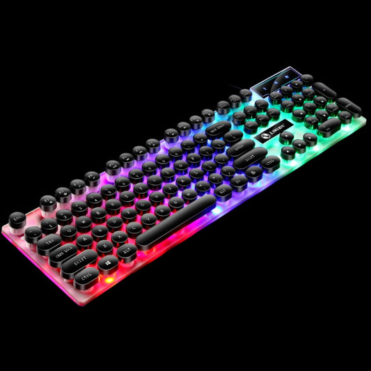 LIMEIDE GTX300 104 Keys Retro Round Key Cap USB Wired Mouse Keyboard, Cable Length: 1.4m, Colour: Punk Single Keyboard Black by LIMEIDE