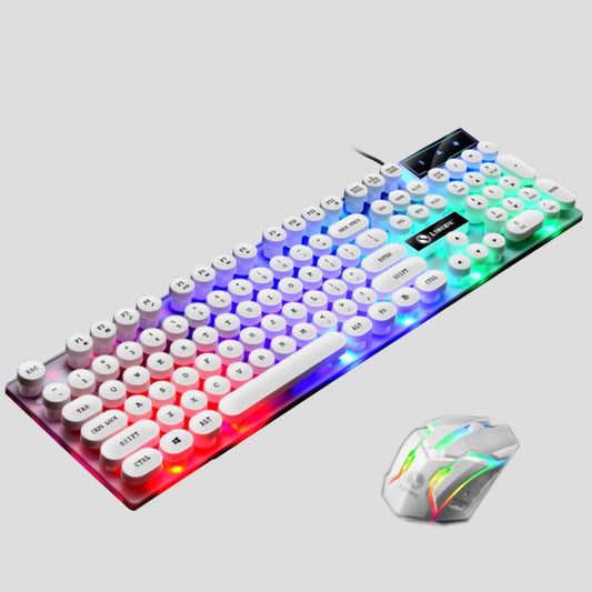 LIMEIDE GTX300 104 Keys Retro Round Key Cap USB Wired Mouse Keyboard, Cable Length: 1.4m, Colour: Punk Set White by LIMEIDE