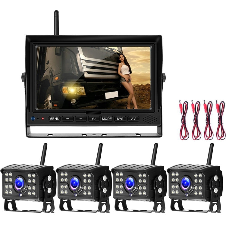 7 Inch Digital Wireless Reversing Image 1080P Video System Truck Monitoring Driving Recorder 4 Division+4 Night Video Camera - In Car by buy2fix | Online Shopping UK | buy2fix