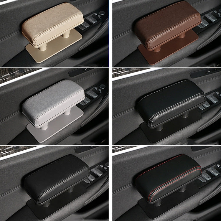 Car Arm Handle Seat Left Hand Elbow Tray Universal Leather Increasing Pad Central Armrest Box(Black+Black line) by buy2fix