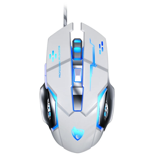 T-WOLF V6 USB Interface 6-Buttons 3200 DPI Wired Mouse Gaming Mechanical Macro Programming 7-Color Luminous Gaming Mouse, Cable Length: 1.5m(Macro Definition Silent Version White) by T-WOLF