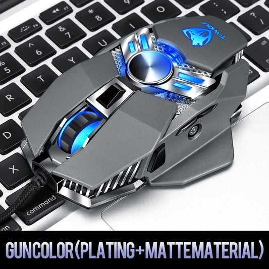 T-WOLF V10 USB Interface 7 Buttons 6400 DPI Gaming Wired Mouse Custom Macro Programming 4-Color Breathing Light Gaming Mouse, Cable Length: 1.5m(Gun Color) by T-WOLF