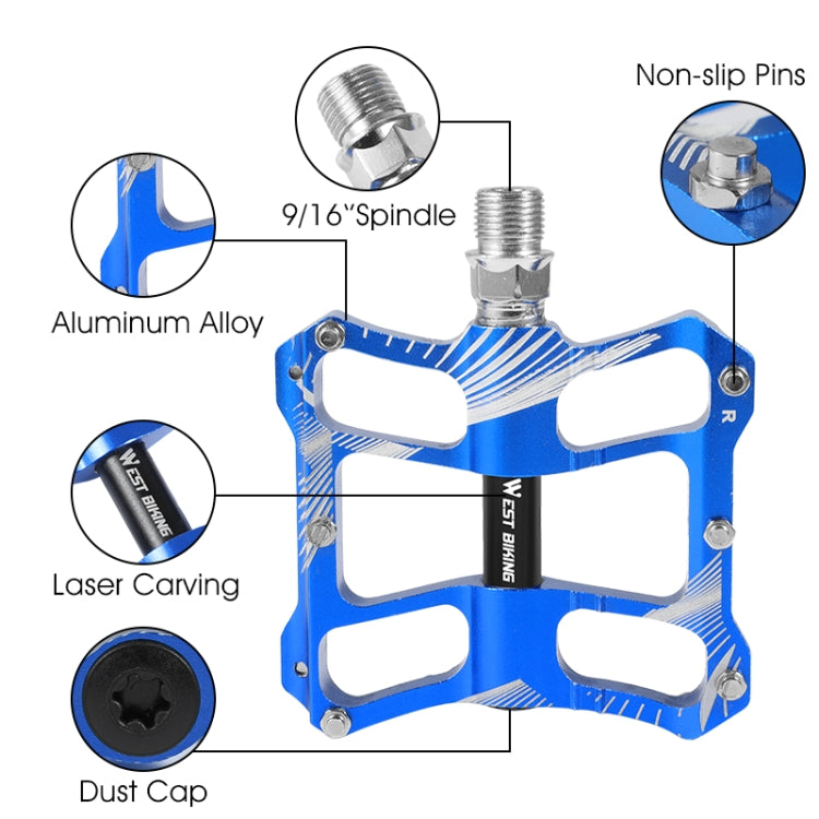 WEST BIKING YP0802080 Bicycle Aluminum Alloy Pedal Riding Foot Pedal Bicycle Accessories(Blue) - Outdoor & Sports by WEST BIKING | Online Shopping UK | buy2fix