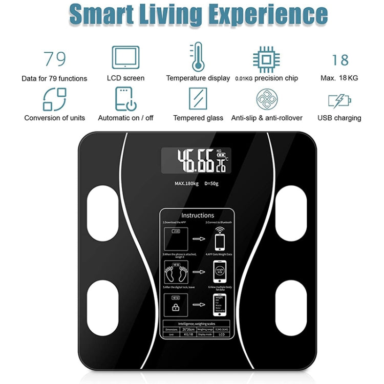 Smart Bluetooth Weight Scale Home Body Fat Measurement Health Scale Charge Model(Curve Black) by buy2fix