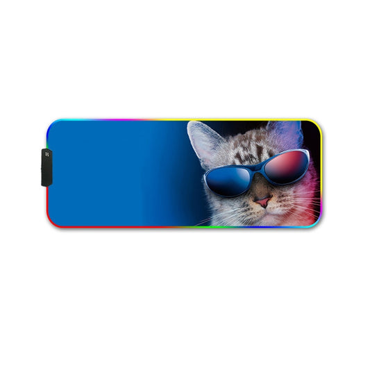 300x350x3mm F-01 Rubber Thermal Transfer RGB Luminous Non-Slip Mouse Pad(Glasses Cat) by buy2fix