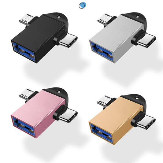 10 PCS LI-09 USB 3.0 Female to USB-C / Type-C + Micro USB Male Multi-Function OTG Adapter with Lanyard(Gold) by buy2fix